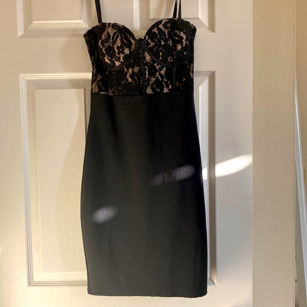 Lace top black dress